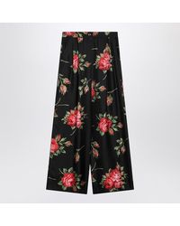Dolce & Gabbana - Wide Twill Trousers With Rose Bouquet Print - Lyst