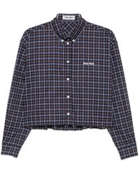 Miu Miu - Check-Print Logo-Patch Shirt - Lyst