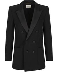 Saint Laurent - Double-Breasted Grain De Poudre Jacket - Lyst