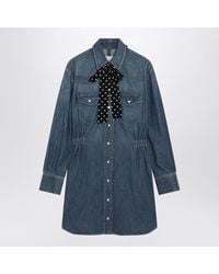 Valentino - Medium Denim Dress With Polka-Dot Scarf - Lyst