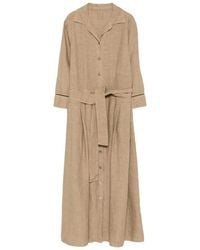 120% Lino - Linen Dress With Belt - Lyst