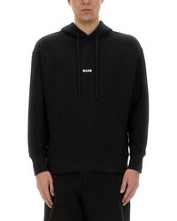 MSGM - Hoodie With Adjustable Drawstring And Subtle Logo - Lyst