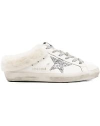 Golden Goose - "Super Star" Sabot Leather Upper Glitter Star Shearling L - Lyst
