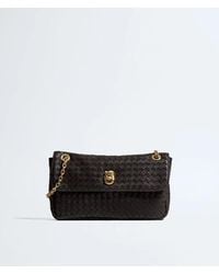 Bottega Veneta - Espresso Intrecciato Weave Turn-Lock Fastening Sliding Chain-Link Shoulder Strap-Tone Hardware Foldover Top Rear Slip-Pocket - Lyst