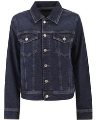 7 For All Mankind - Stretch Denim Jacket With Button Fastening - Lyst