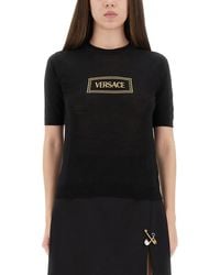 Versace - Fitted Knit T-Shirt With Logo Patch - Lyst