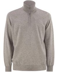Brunello Cucinelli - High-Necked Cashmere Sweater With Zip Opening - Lyst