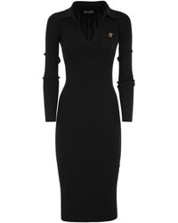 Elisabetta Franchi - Ribbed Knit Midi Dress With Logo Detail - Lyst