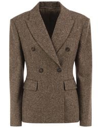 Brunello Cucinelli - Double-Breasted Tailored Wool Blend Blazer - Lyst