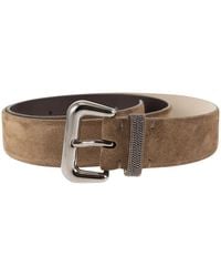 Brunello Cucinelli - Suede Leather Belt With Jewelled Keeper - Lyst