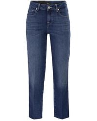 7 For All Mankind - Calie Straight Ankle Stretch Denim Jeans With Metallic Fibre - Lyst