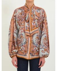 Zimmermann - Aster Tie Neck Silk Blouse - Lyst