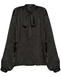 Balenciaga - Satin Blouse With Bow And Cut-Out Sleeves - Lyst