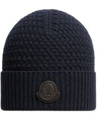 Moncler - Logo-Patch Cable-Knit Beanie Hat - Lyst