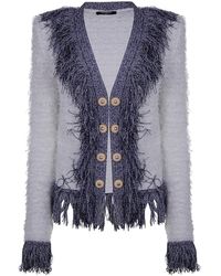Balmain - Collarless Glittered Fringed Tweed Jkt - Lyst