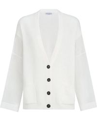 Brunello Cucinelli - Ribbed Cardigan With Organza Sleeves - Lyst
