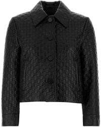 Gucci - Leather Jacket With Gg - Lyst