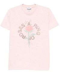 Ganni - Floral-Print Round-Neck Recycled Cotton Organic Cotton T-Shirt - Lyst