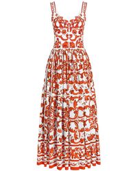 Dolce & Gabbana - Dolce & Gabbana Long Poplin Dress With Majolica Print - Lyst