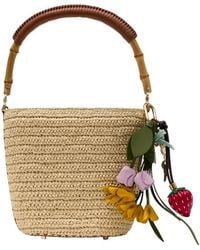 Self-Portrait - Self-Portrait Charm-Adorned Raffia Bucket Bag - Lyst