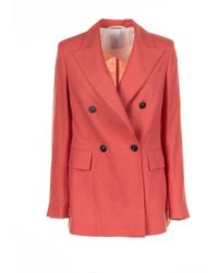 Eleventy - Coral Double-Breasted Linen Jacket - Lyst