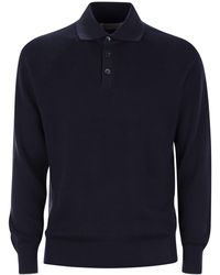 Brunello Cucinelli - Cotton Rib Knit Polo Shirt With Long Raglan Sleeve - Lyst