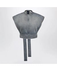 Alaïa - Alaia Raw Délavé Denim Belted Sleeveless Top - Lyst