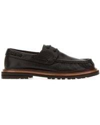 Fendi - Dark Leather Pequin Loafers - Lyst