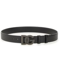 Dolce & Gabbana - Leather Reversible Belt With Dg Buckle - Lyst