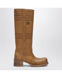 Miu Miu - Embroidered Leather Boots - Lyst