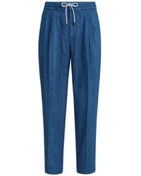 Brunello Cucinelli - Lightweight Denim Trousers With Drawstring And Double Pleats - Lyst
