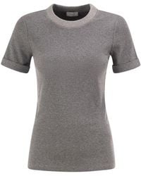 Peserico - Stretch Cotton Jersey T-Shirt With Lamé Knit Neckline - Lyst