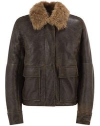 Brunello Cucinelli - Sheepskin Jacket With Fur Collar - Lyst