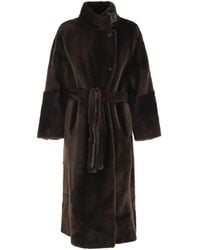Brunello Cucinelli - Long Shearling Coat With Belt - Lyst
