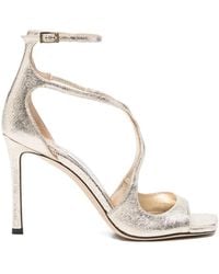 Jimmy Choo - Azia 95 Platinum Brilliance Fabric Sandals - Lyst