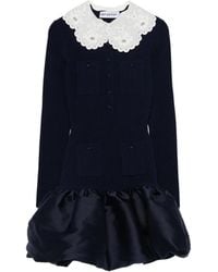 Self-Portrait - Knit And Taffeta Mini Dress - Lyst