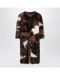 Prada - Patchwork Shearling Coat - Lyst