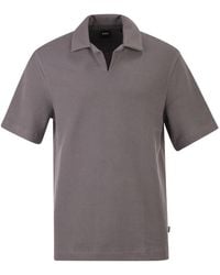 BOSS - Textured Cotton Polo Shirt With Open Collar - Lyst