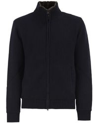 Herno - Pure Wool Knit Jacket With High Collar And Faux Fur Lining - Lyst