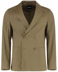 BOSS - Double-Breasted Linen Blend Jacket - Lyst