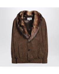 MM6 by Maison Margiela - Suede-Effect Jacket With Faux Fur Collar - Lyst