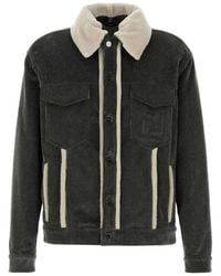 Fendi - Faded Stonewash Treatment Corduroy Blouson With Sheepskin Trim Removable Collar - Lyst