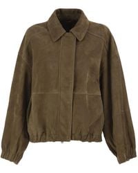 Brunello Cucinelli - Suede Leather Bomber Jacket - Lyst