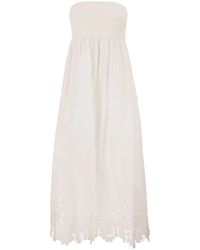 Max Mara - Maxmara Studio Strapless Linen Dress With Embroidered Hem - Lyst