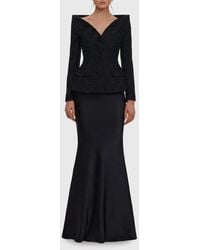 Self-Portrait - Self Portrait Metallic Bouclé Satin Maxi Dress - Lyst