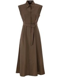 Brunello Cucinelli - Long Sleeveless Cotton Dress With Belt - Lyst