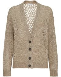 Brunello Cucinelli - Openwork Mohair Cardigan With Sequins - Lyst