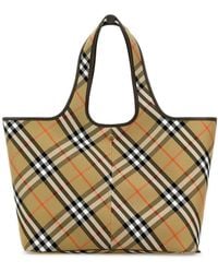 Burberry - Embroidered Canvas Medium Check Shopping Bag - Lyst