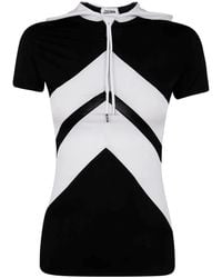 Jean Paul Gaultier - Viscose Baby Tee Shirt With Inlaid Chevron, "Gaultier" Patch Detail And Hood Clothing - Lyst