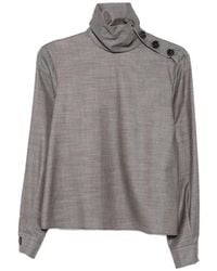 Patrizia Pepe - Blouse With Button Details And High Neck - Lyst